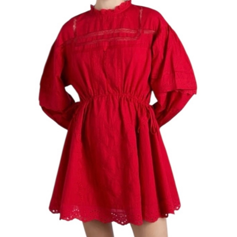Red Mini Dress - Casual Drawstring Waist